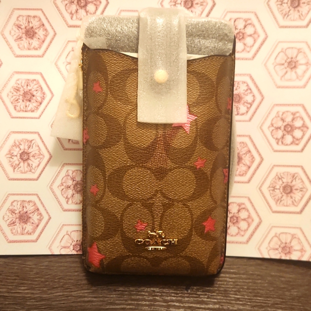 Coach North/South Phone Crossbody In Signature Canvas With Disco Star Print